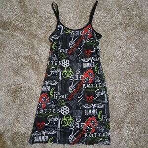Zumiez Black Graphic Dress with Red and Green Accents